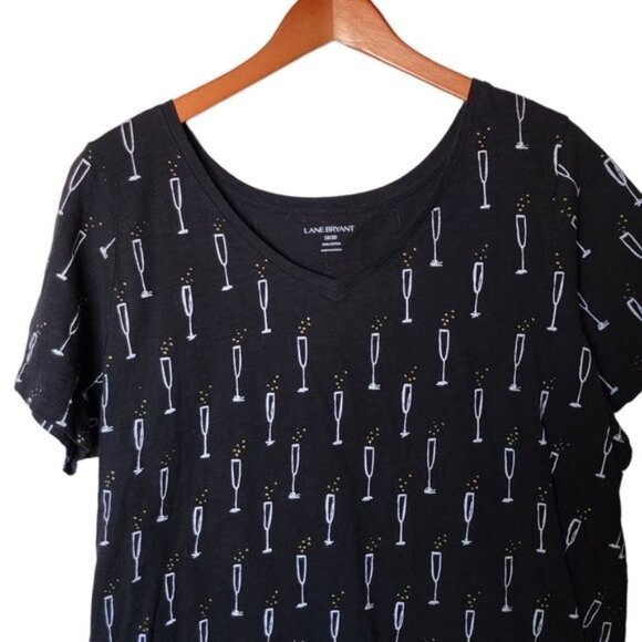 Lane Bryant Black Champagne Flute‎ Print Short Sleeve Tee Plus Size 18 20 - Picture 3 of 8